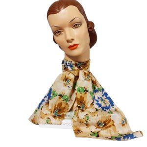 Authentic 1930s Vintage Cold Rayon Very Long Floral Ascot Style Scarf Deco Era